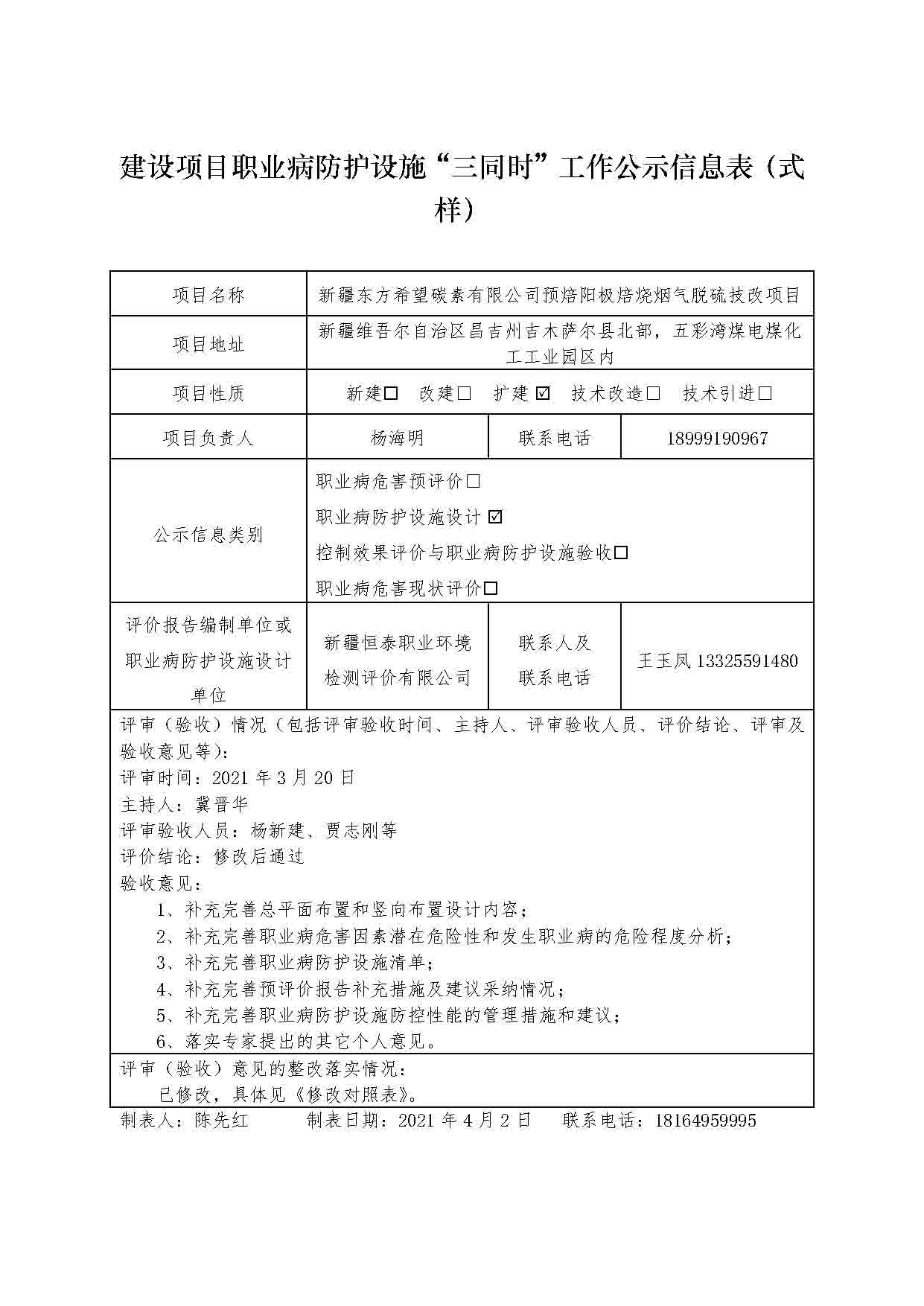 新疆東方希望碳素有限公司預(yù)焙陽極焙燒煙氣脫硫技改項(xiàng)目職業(yè)病防護(hù)設(shè)施設(shè)計(jì)
